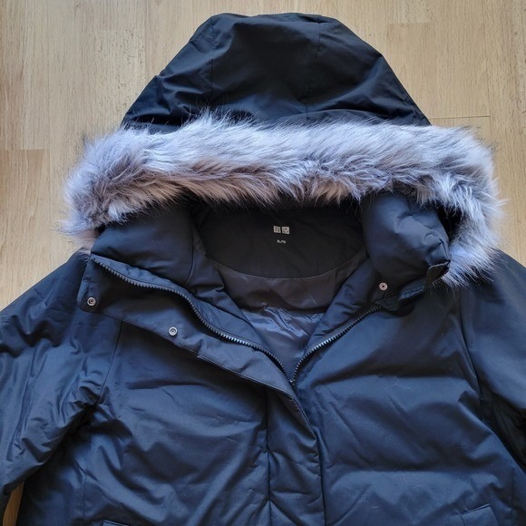 Uniqlo Women's Down Coat Hooded Faux Fur‎ Trim Black XL Down Blend Warm - Picture 3 of 12